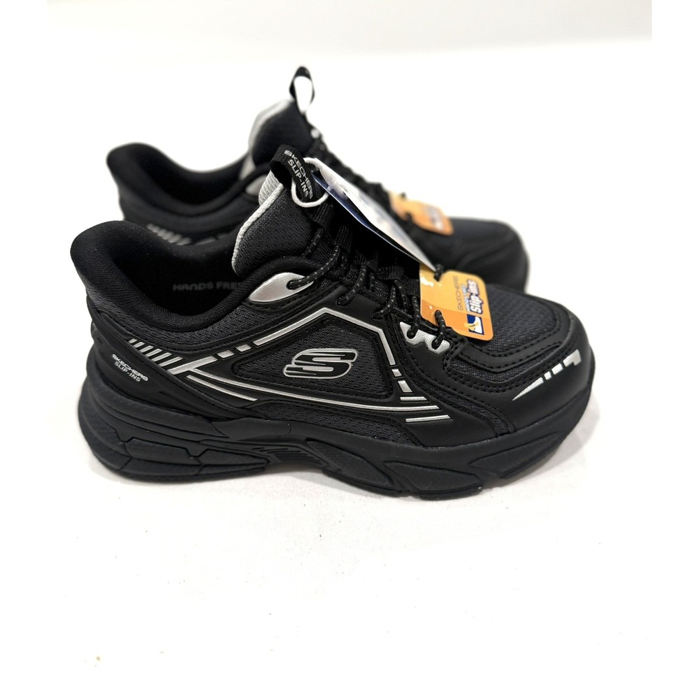 Skechers Kids Hands Free Slip-Ins Retro Graph Breezy Pacer Shoes Black Size 12